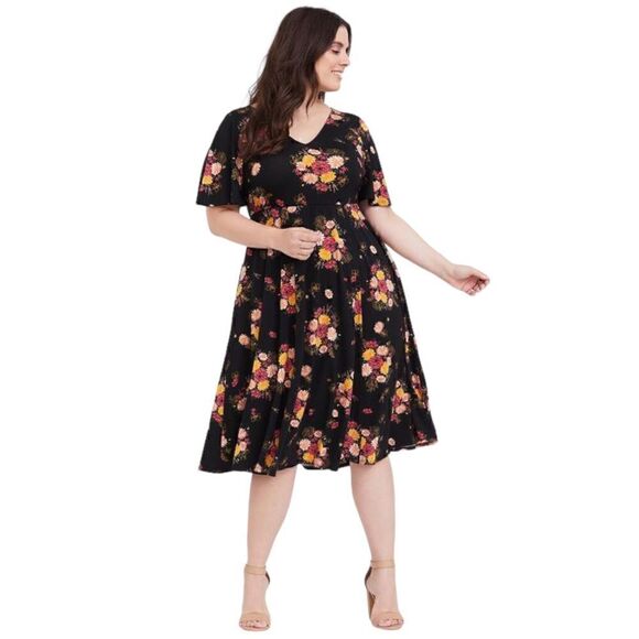 Torrid Black Floral Studio Knit Midi Dress Size 12 NWT - Picture 9 of 9